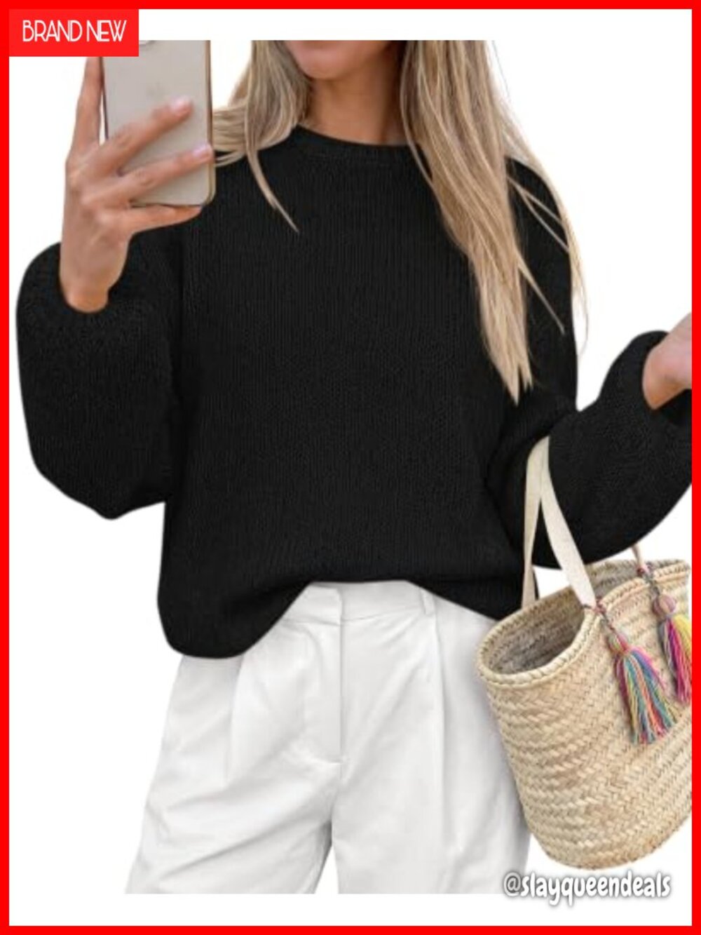 Fuzzy knit pullover sweater women loose fit crew neck long sleeve